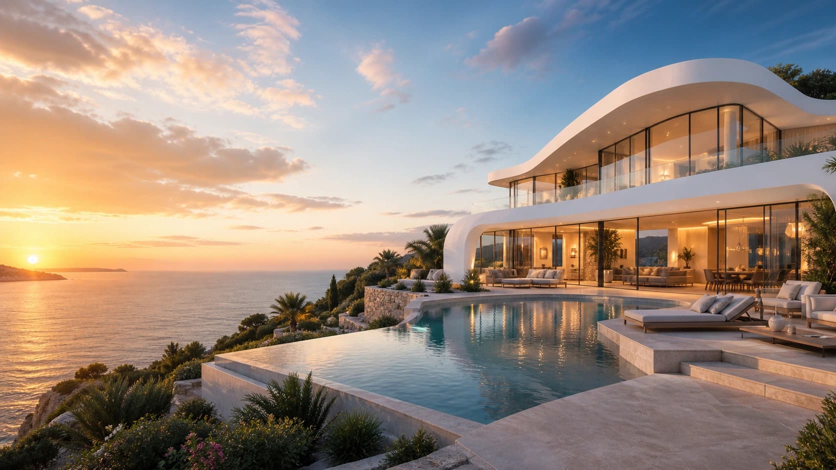 Photorealistic coastal villa generated as a Homsutraa 3D visualization preview